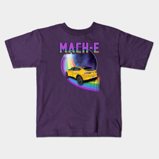 Mach-E Rides the Rainbow Galaxy in Cyber Orange Kids T-Shirt by zealology